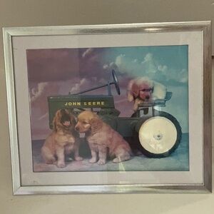 JOHN DEER PICTURE WITH THREE GOLDEN RETRIEVER PUPPIES NWT